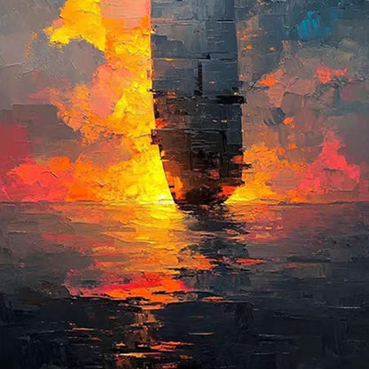 Industrial Impasto Ship Abstract Wall Art