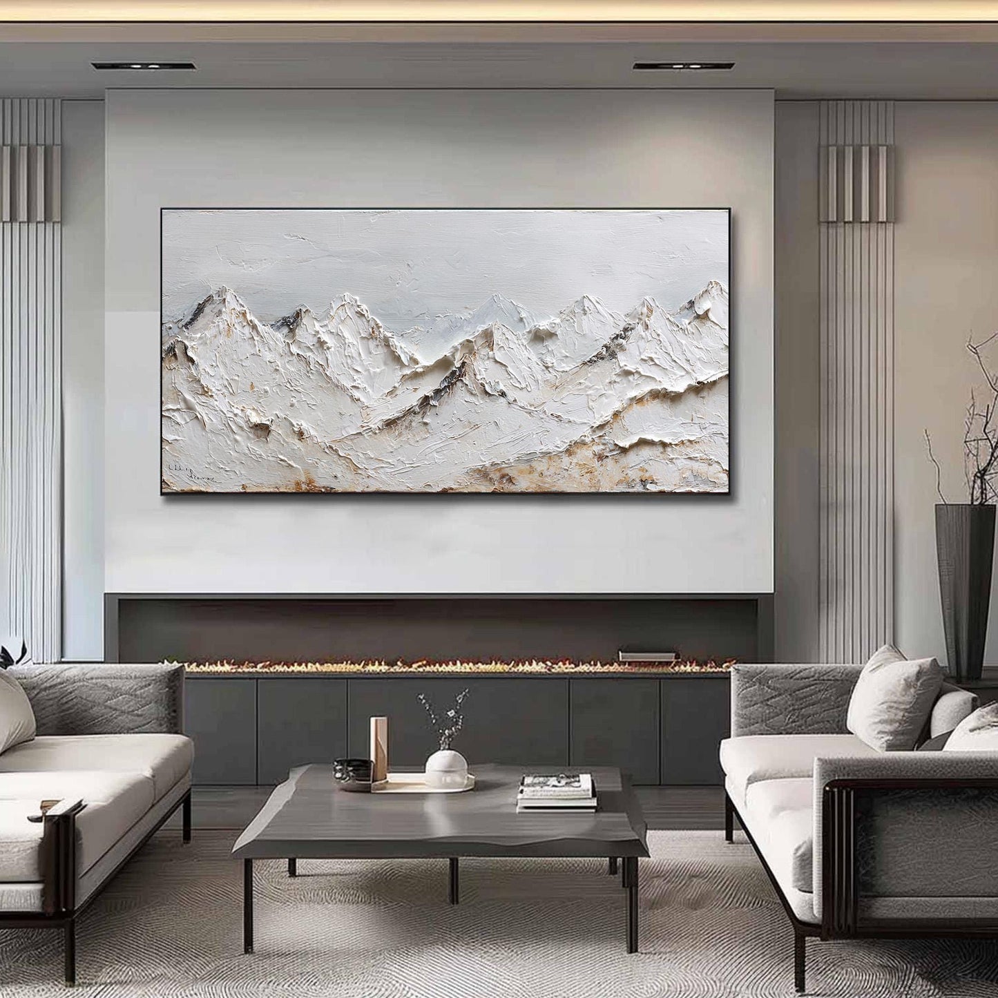 White Textured Mountain Wall Art