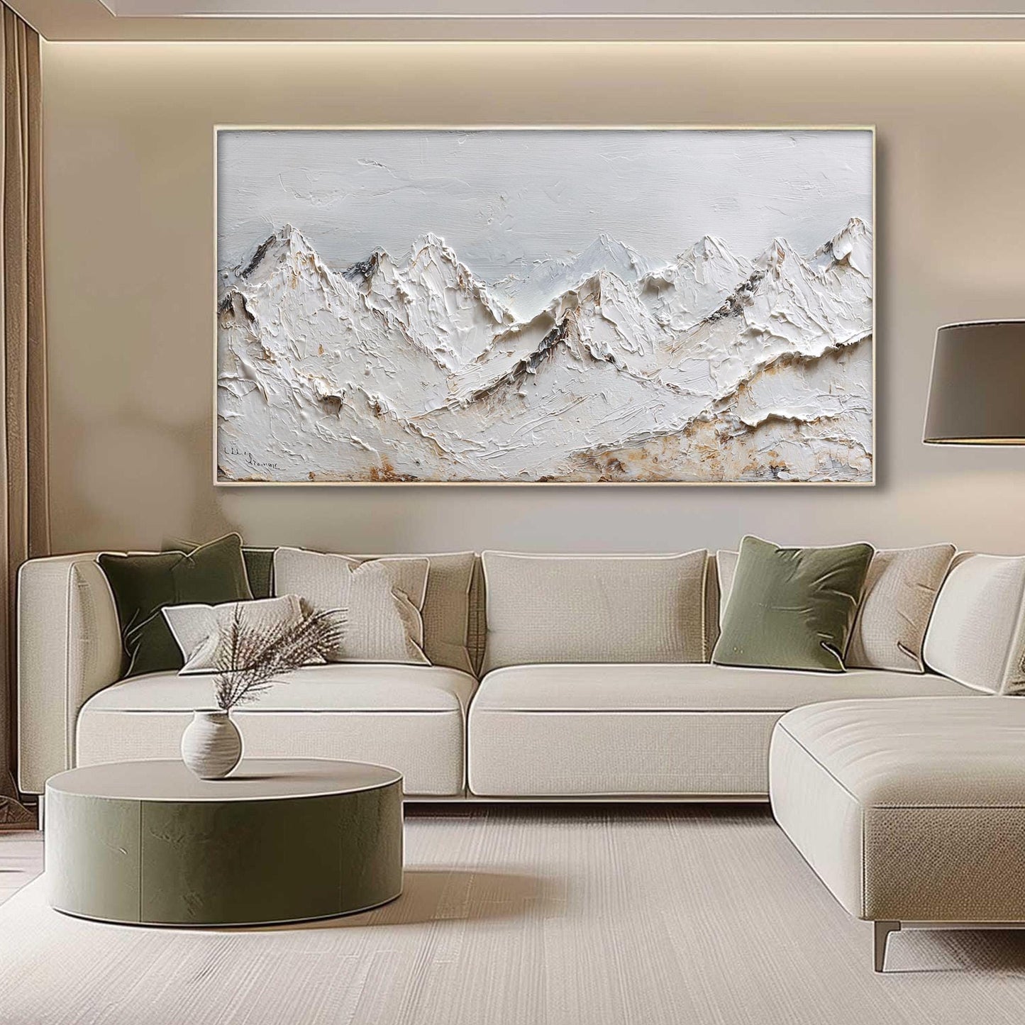 Textured White Peaks Mountain Oil Painting, Hand-Painted Landscape Art – White Mountain Wall Art | Textured Hand-Painted Oil 