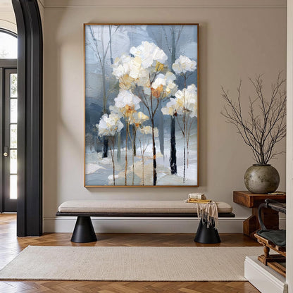White Textured Landscape Wall Art – Hand-Painted Winter