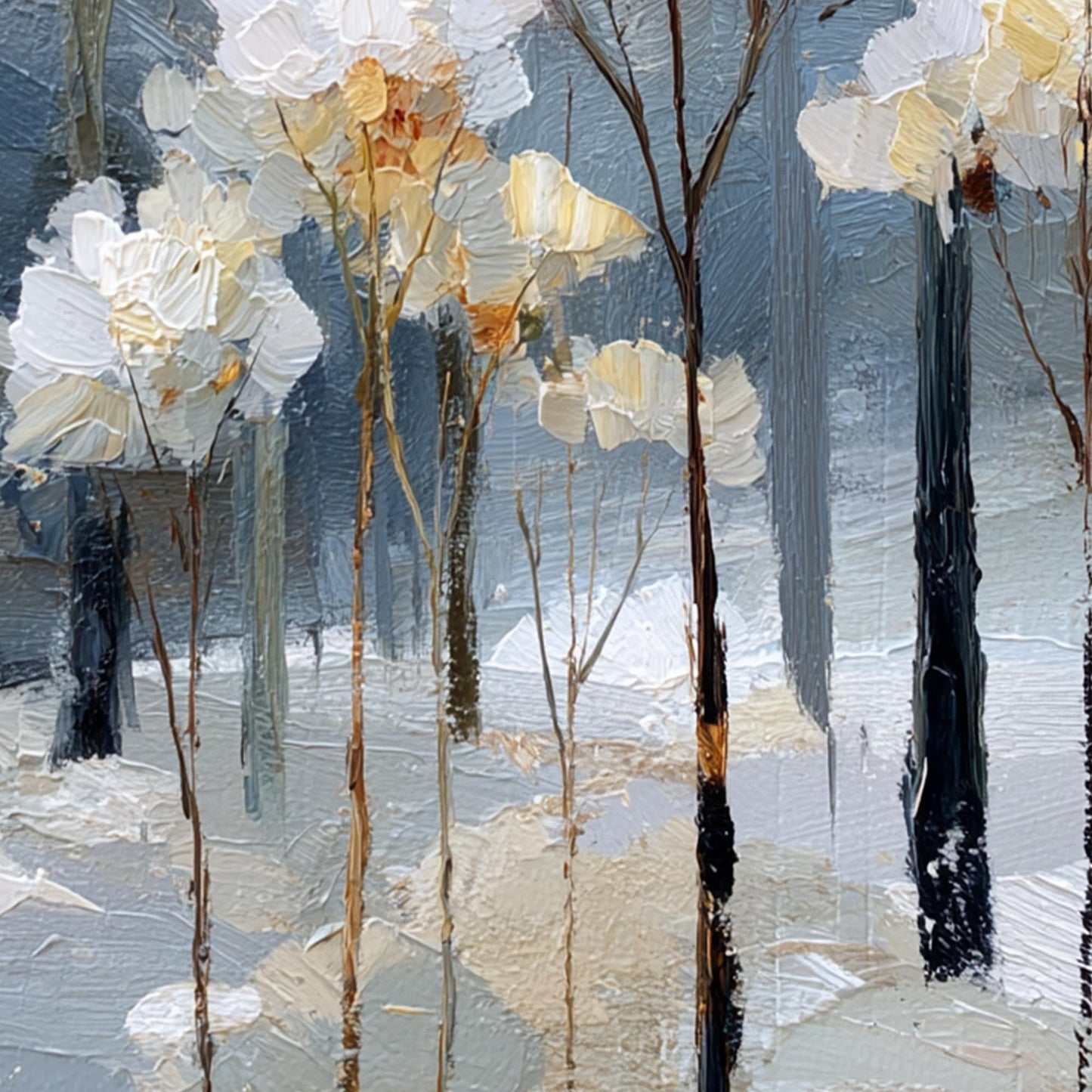 White Textured Landscape Wall Art – Hand-Painted Winter