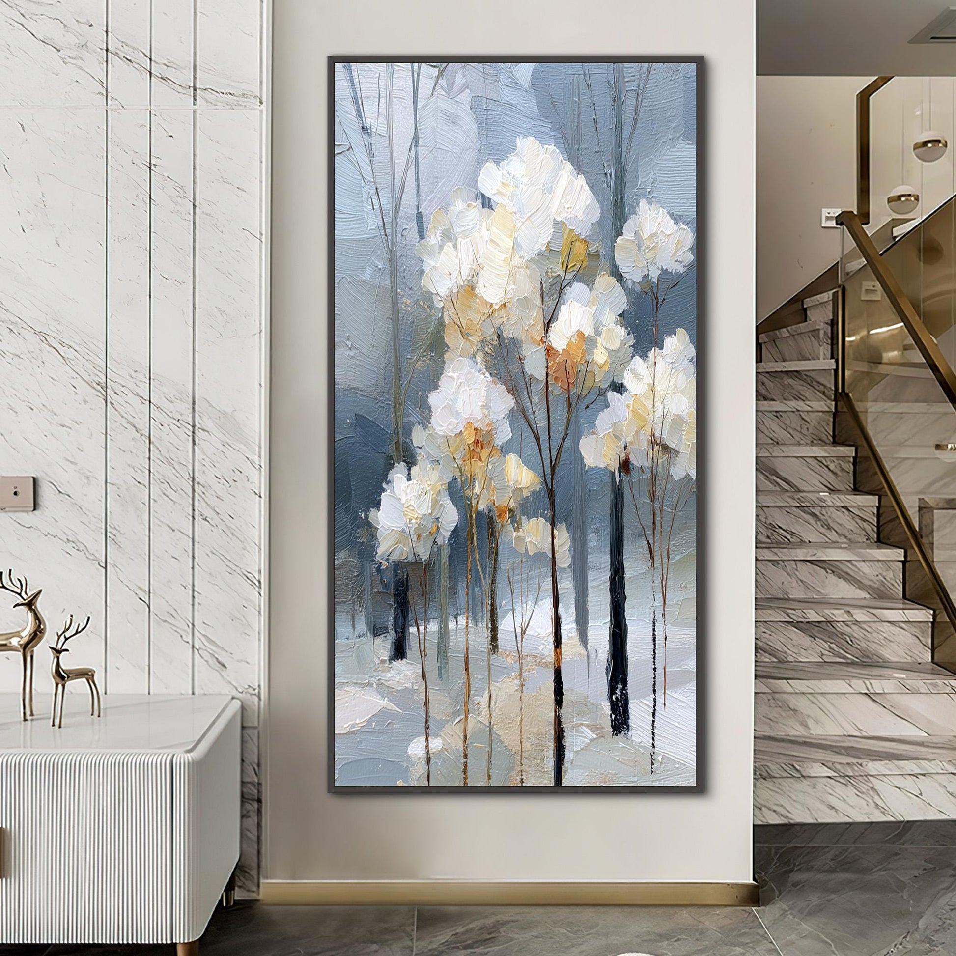 Hand-Painted Winter – White Landscape Wall Art | Textured Hand-Painted Oil Painting, view 4