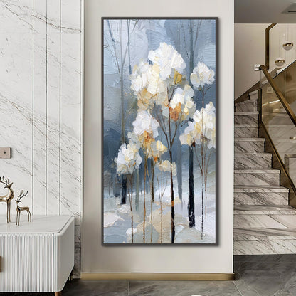 Hand-Painted Winter – White Landscape Wall Art | Textured Hand-Painted Oil Painting, view 4