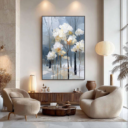 White Textured Landscape Wall Art – Hand-Painted Winter