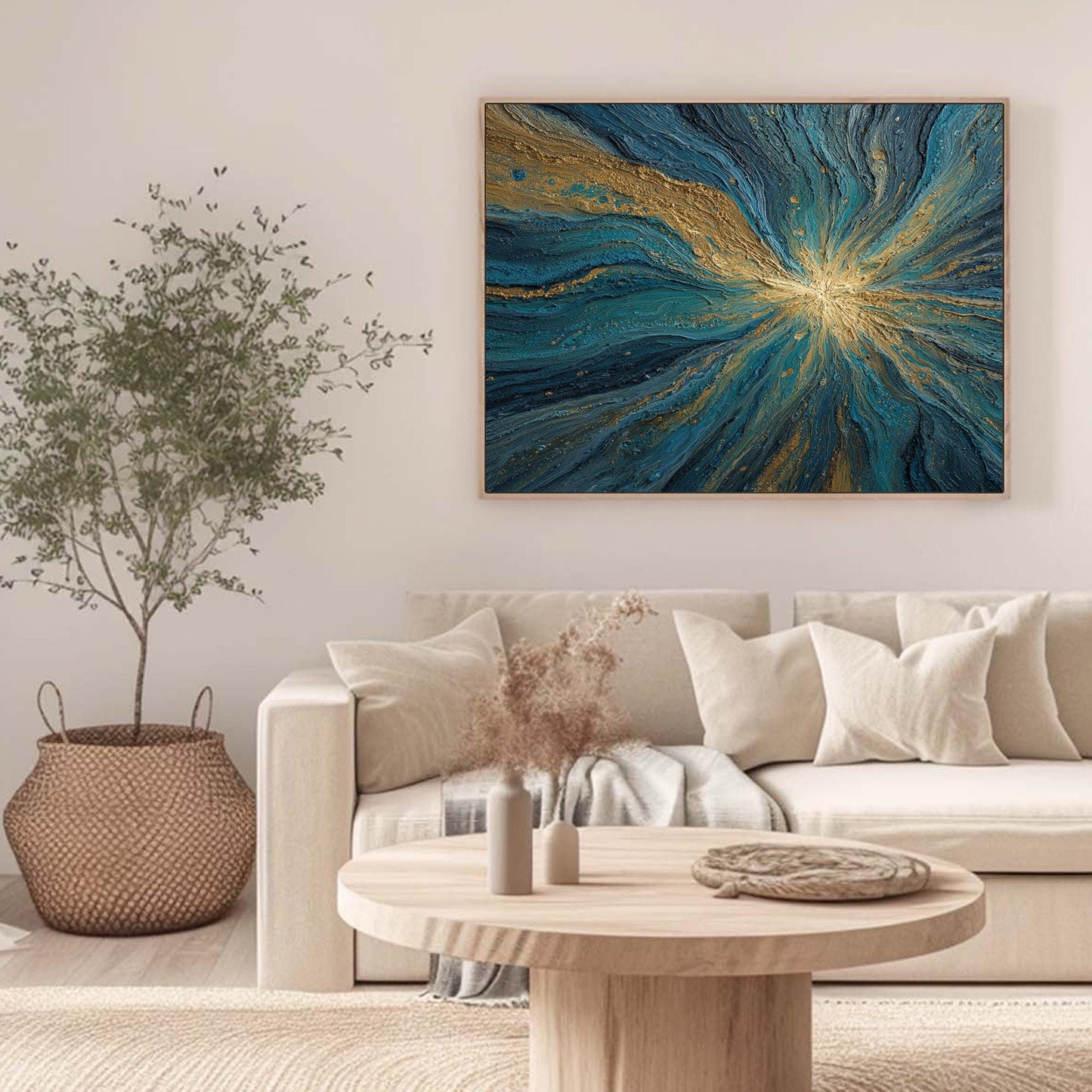 Blue and Gold Textured Abstract Wall Art