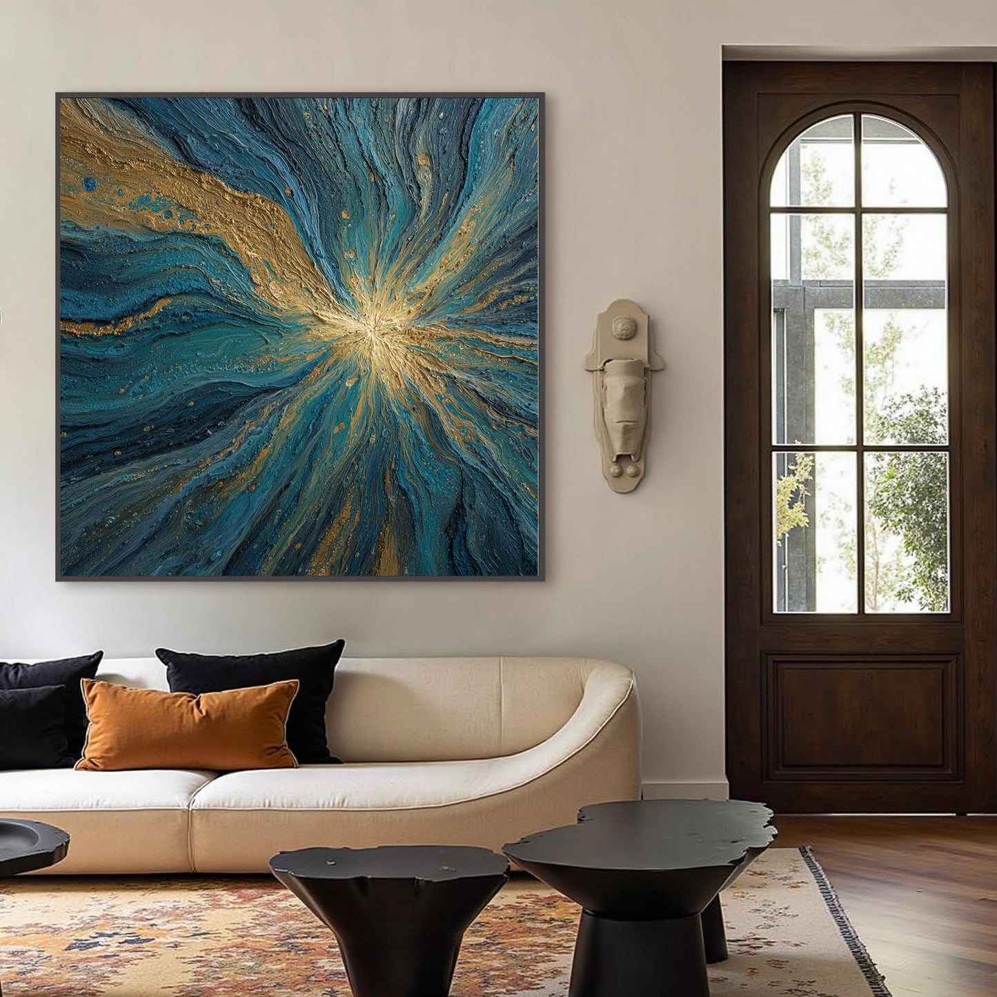 Blue and Gold Textured Abstract Wall Art