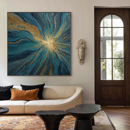Blue and Gold Textured Abstract Wall Art