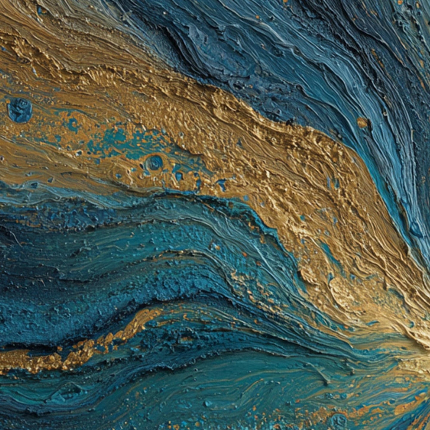 Textured Abstract Oil Painting, Swirling Blue and Gold Artwork – Blue and Gold Abstract Wall Art | Textured Hand-Painted Oil 