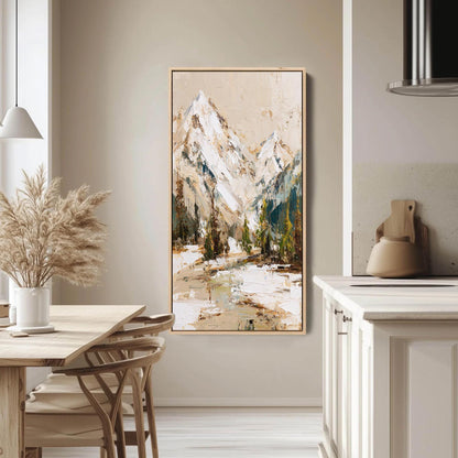 Hand-Painted Impasto Snow-Capped Mountain Wall Art – Textured Mountain Painting