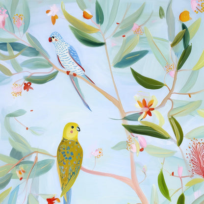 Whimsical Parakeet Animal Wall Art – Abstract Bird Painting on Canvas