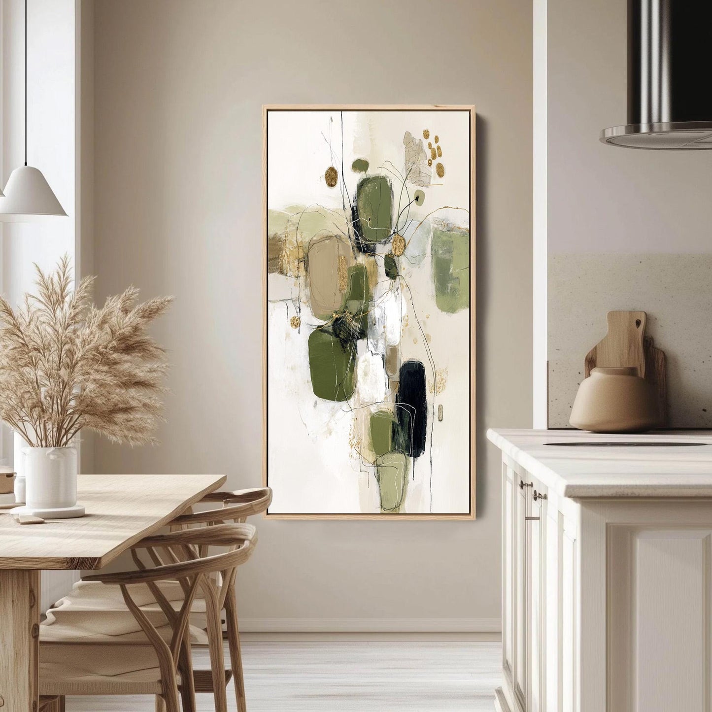 Sage and Green Japandi Textured Abstract Minimalist Wall Art – Green and Gold