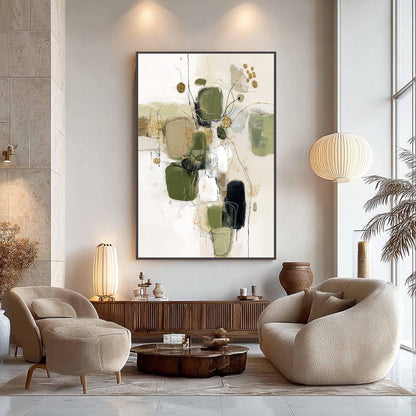 Sage and Green Japandi Textured Abstract Minimalist Wall Art – Green and Gold