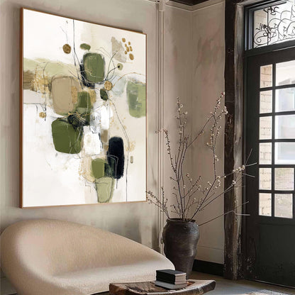 Green and Gold – Sage and Green Abstract Minimalist Wall Art | Textured Painting, view 2