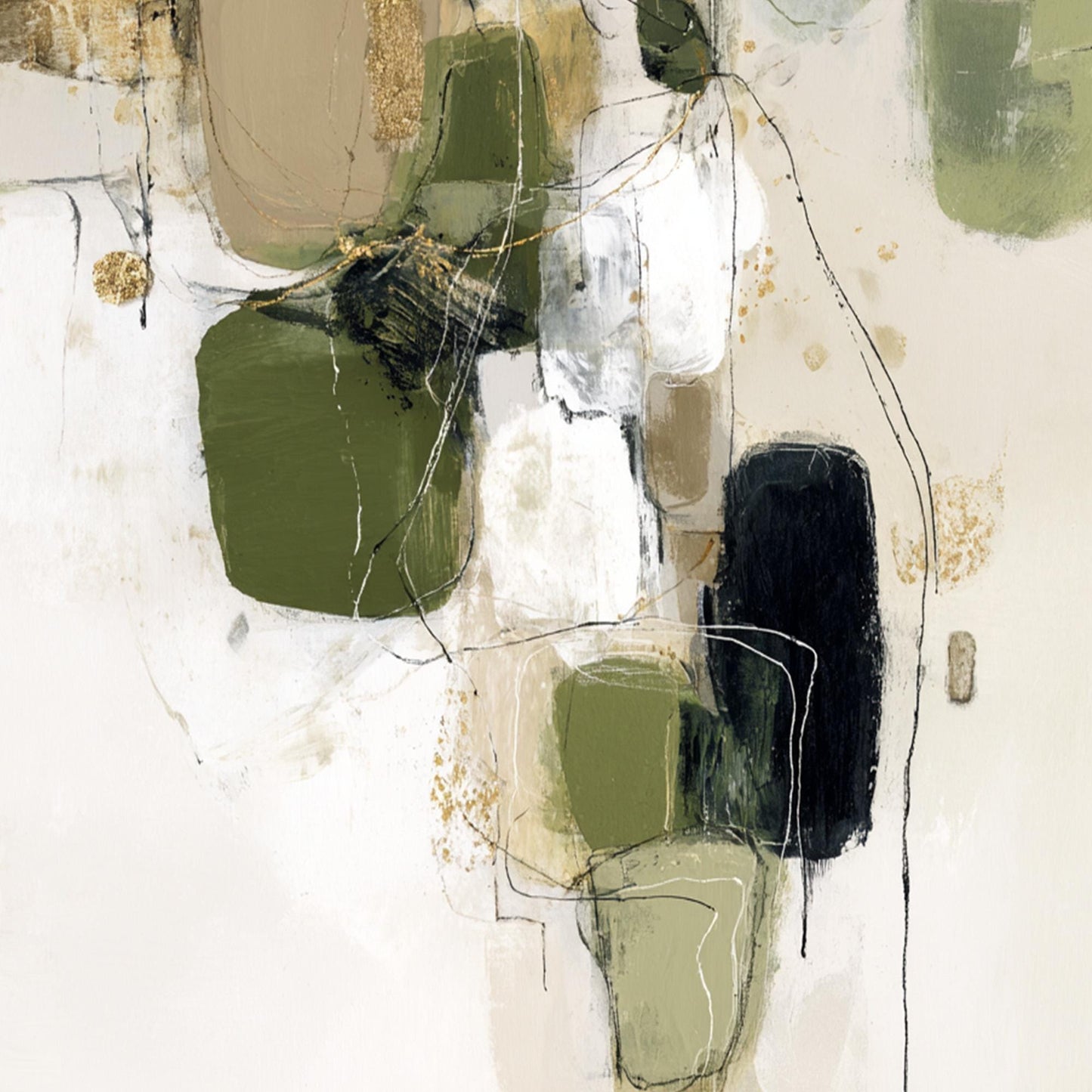 Sage and Green Japandi Textured Abstract Minimalist Wall Art – Green and Gold