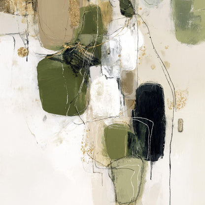 Sage and Green Japandi Textured Abstract Minimalist Wall Art – Green and Gold