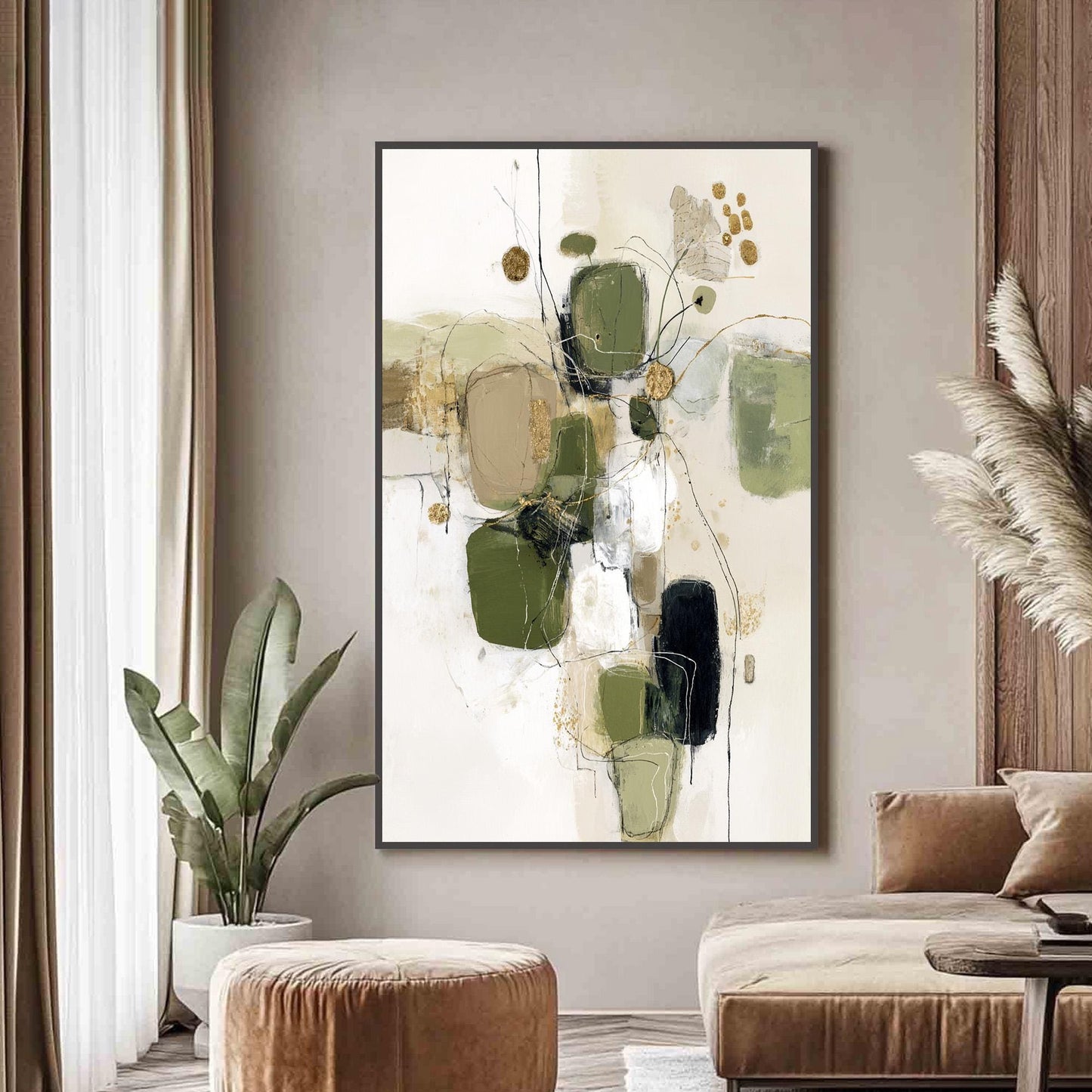 Green and Gold – Sage and Green Abstract Minimalist Wall Art | Textured Painting, view 1