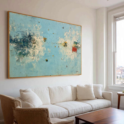 Large Blue Abstract Wall Art Textured Coastal Canvas Painting for Modern Living Room Decor