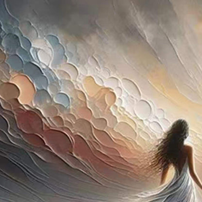 Textured Seascape Painting, Ethereal Woman on Beach, Large Impasto Art – Beach Seascape Wall Art | Impasto Painting, view 5