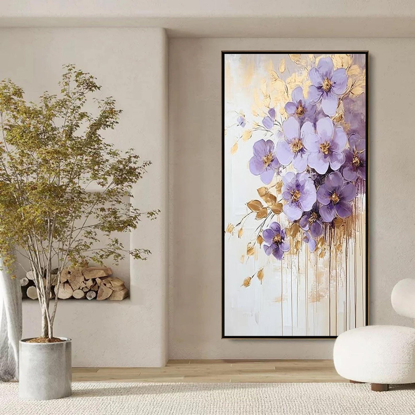 Gold and Purple Abstract Impasto Floral Wall Art – Purple Gold