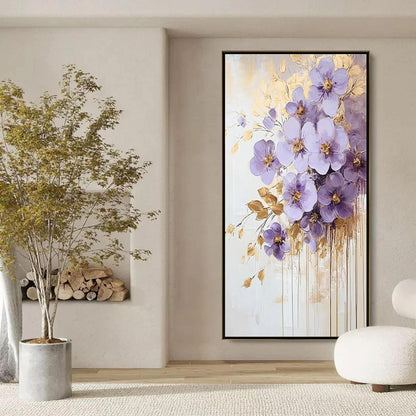 Gold and Purple Abstract Impasto Floral Wall Art – Purple Gold