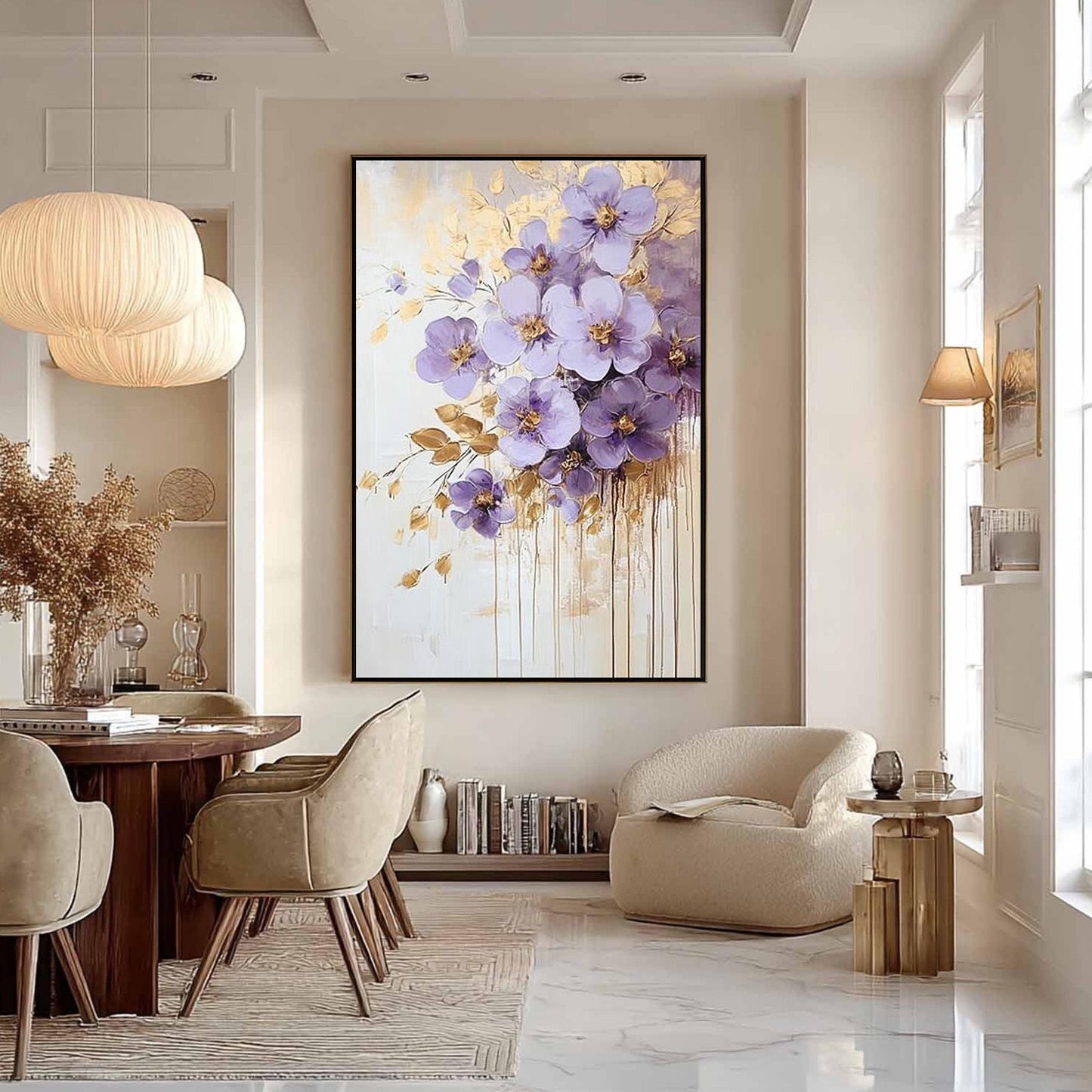 Gold and Purple Abstract Impasto Floral Wall Art – Purple Gold