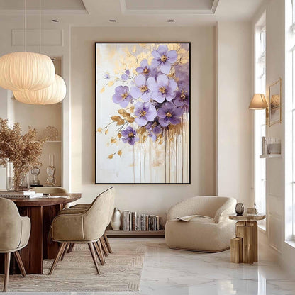Gold and Purple Abstract Impasto Floral Wall Art – Purple Gold