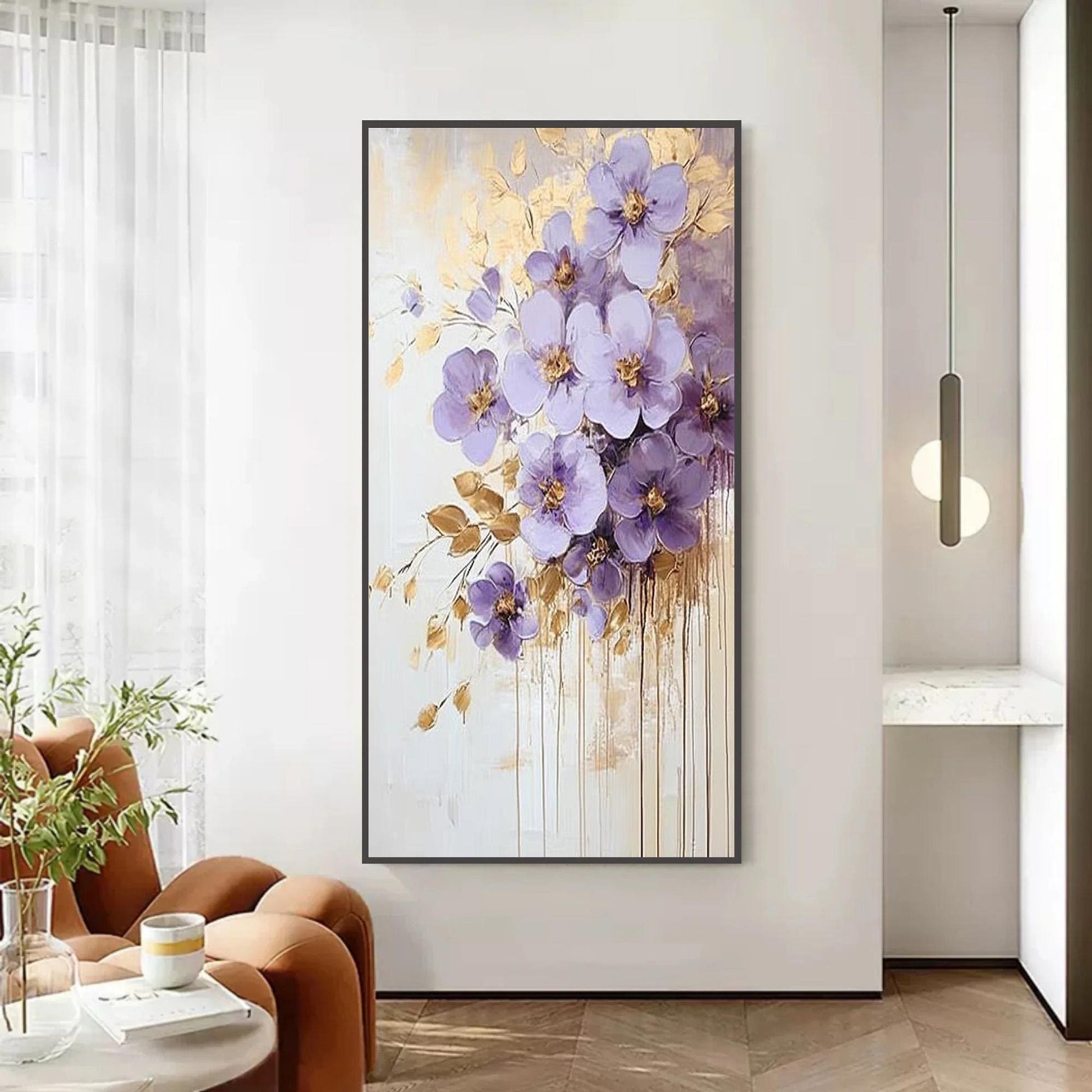 Purple Gold – Gold and Purple Floral Wall Art | Abstract Impasto Painting, view 4