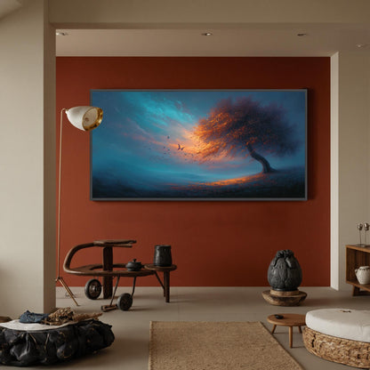 Surreal Butterfly Tree Animal Wall Art – Teal and Orange Textured Painting