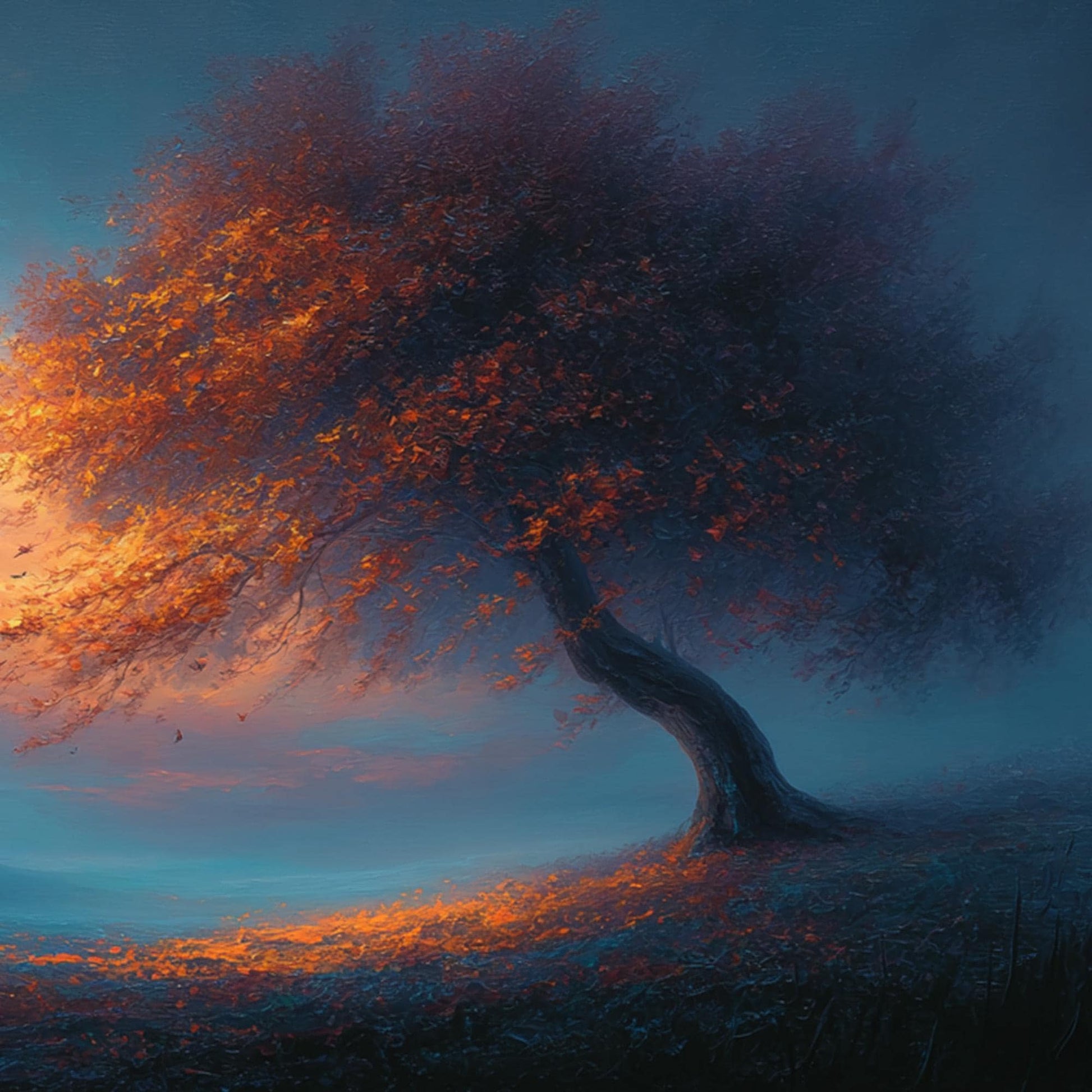 Surreal Butterfly Tree Painting, Teal and Orange Art, Large Fantasy Landscape, Magical Tree of Life Wall Art, Moody Living Ro