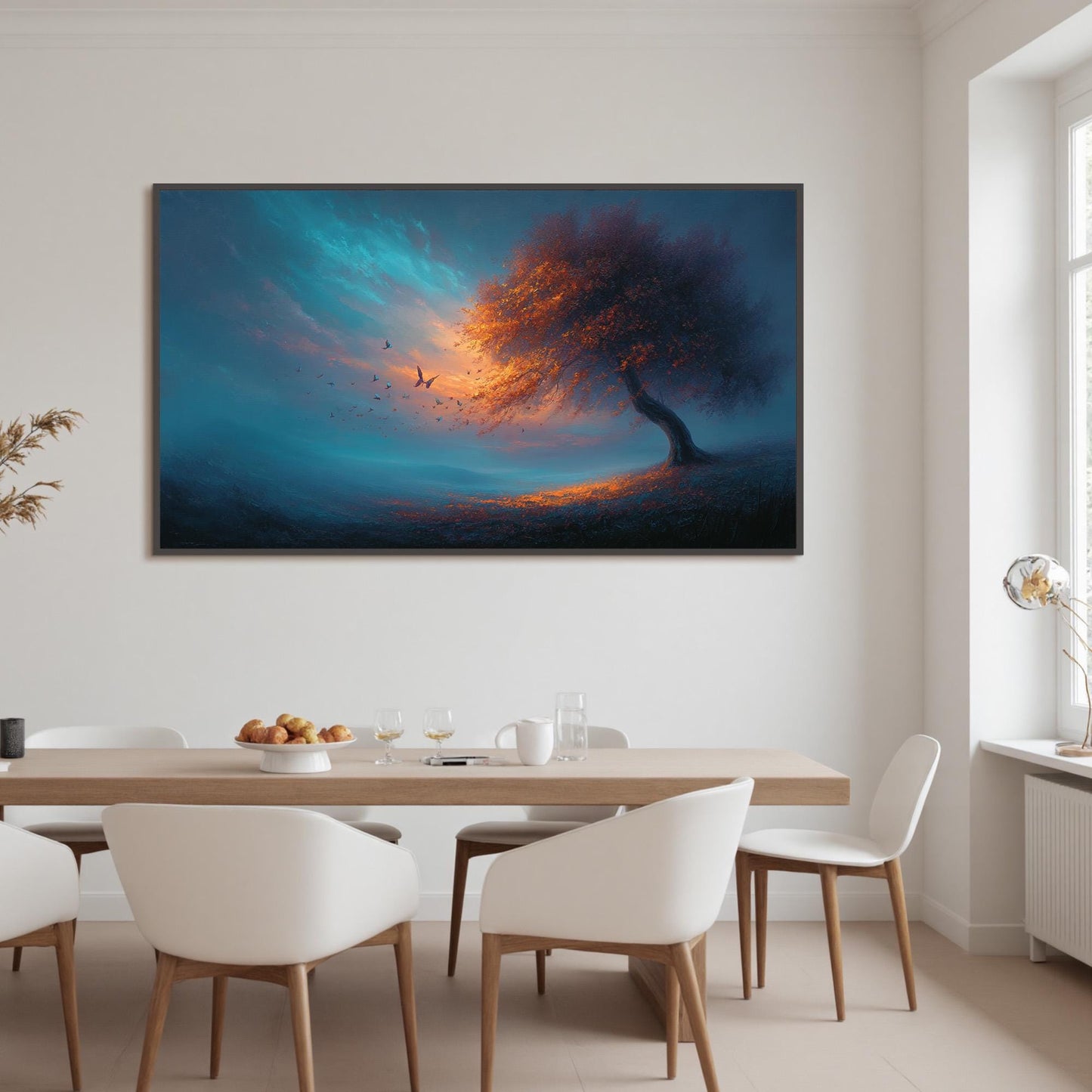 Surreal Butterfly Tree Painting, Teal and Orange Art, Large Fantasy Landscape, Magical Tree of Life Wall Art, Moody Living Ro