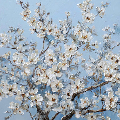 White Cherry Blossom – Blue and White Cherry Blossom Floral Wall Art | Impasto Hand-Painted Painting, view 5