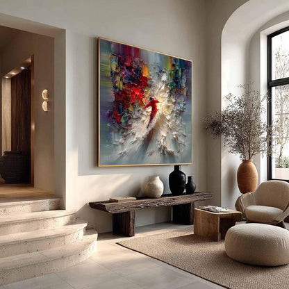 Textured Skiing Painting Impasto Wall Art, Abstract Skier Oil Painting, Large Colorful Art, Dynamic Winter Sports Decor, Mode