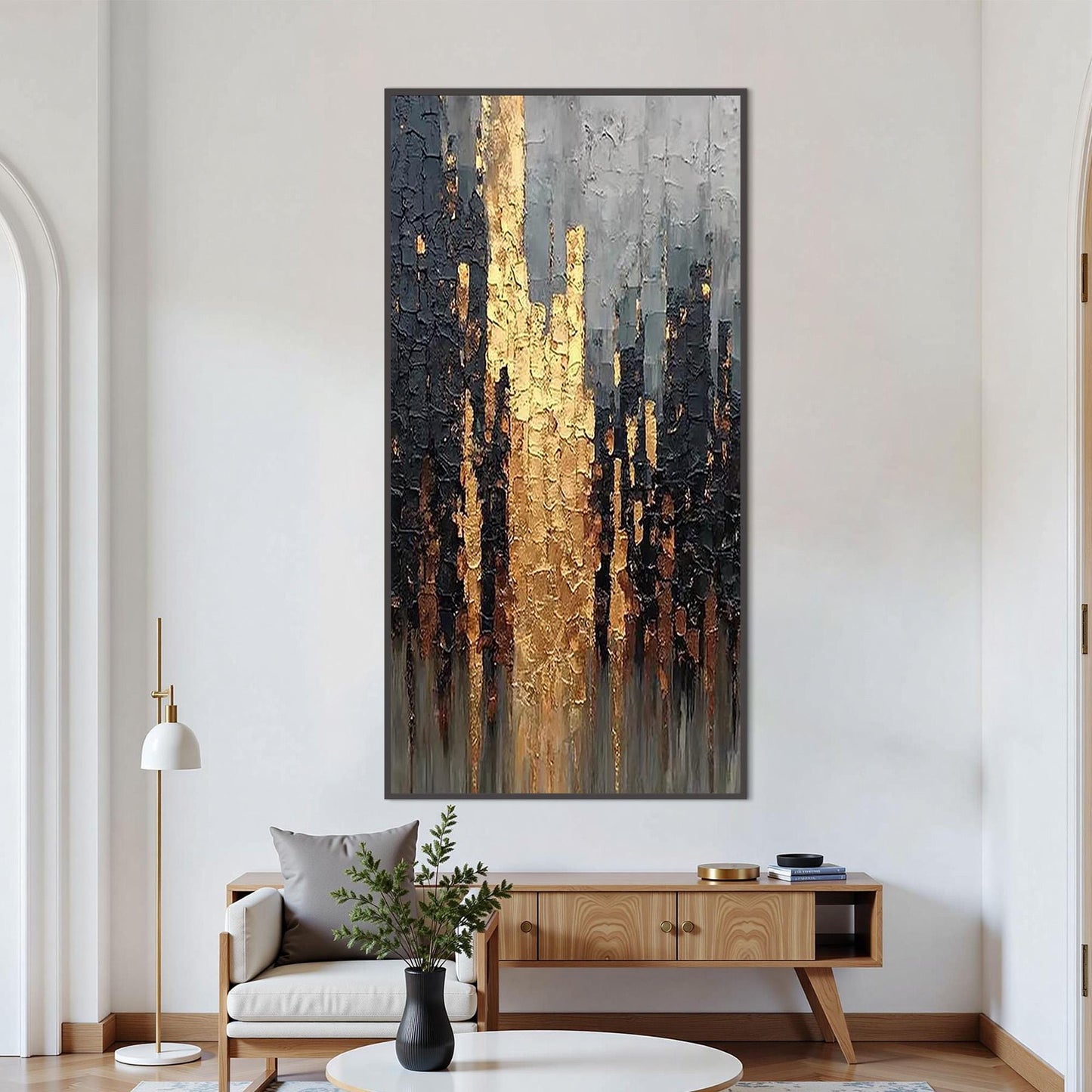 Textured Black Gold Abstract Painting, Luxury Impasto Canvas Wall Art – Gold and Grey Abstract Wall Art | Impasto Painting, v