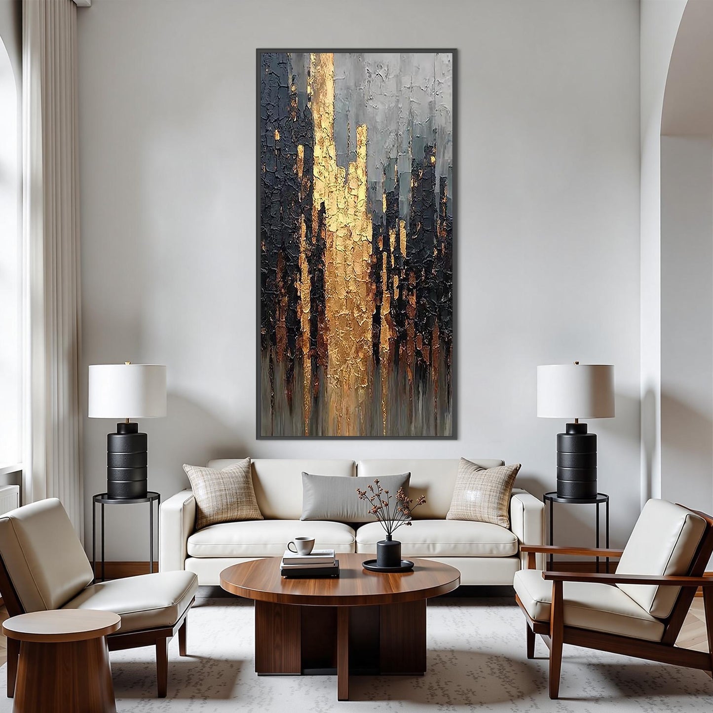 Black and Gold Abstract Wall Art – Impasto Texture Painting
