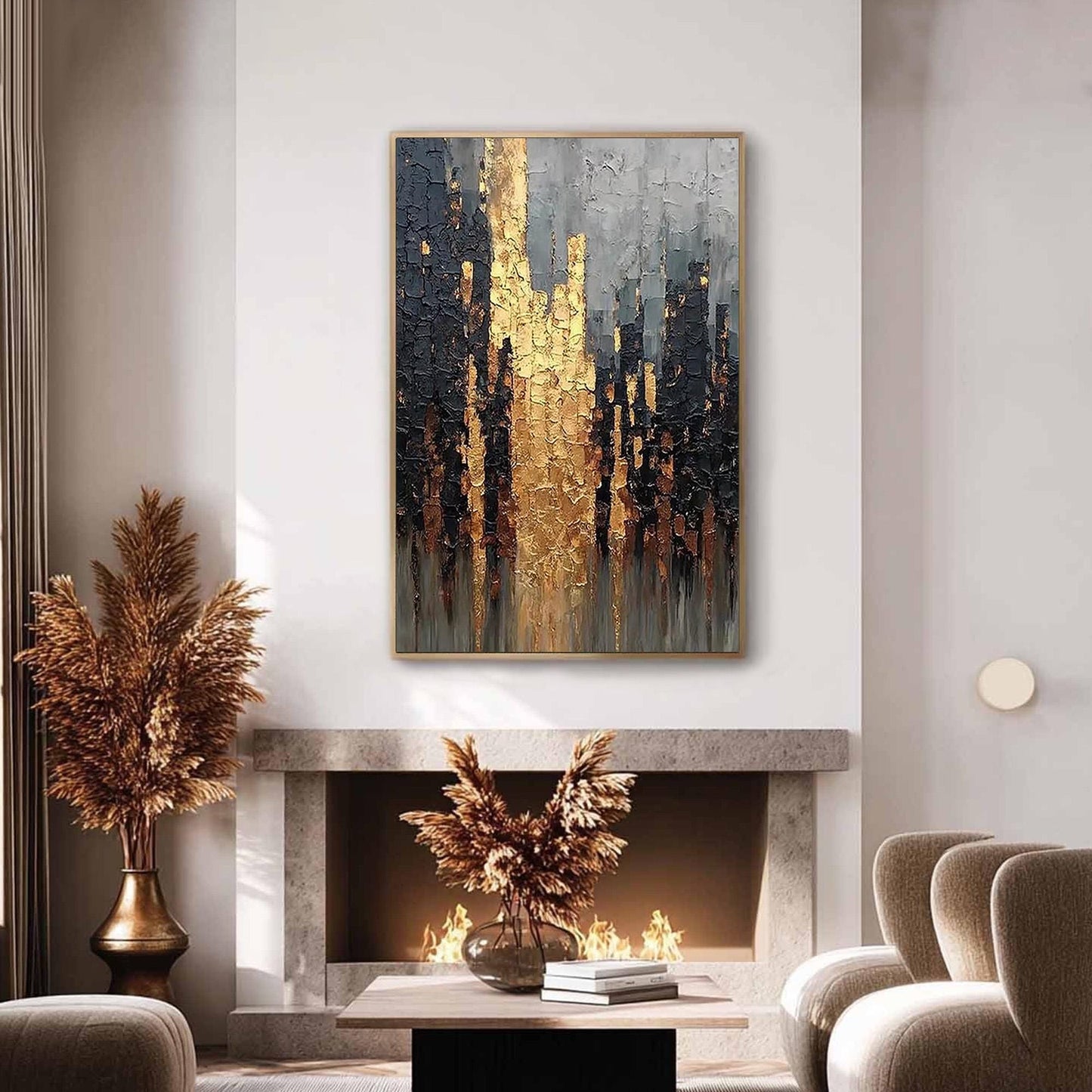 Black and Gold Abstract Wall Art – Impasto Texture Painting