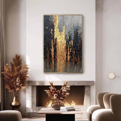 Black and Gold Abstract Wall Art – Impasto Texture Painting