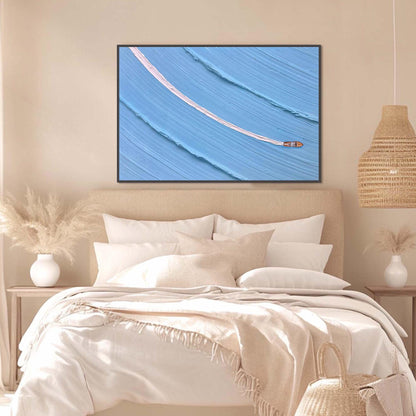 Blue Impasto Ship Minimalist Wall Art – Textured Boat Painting