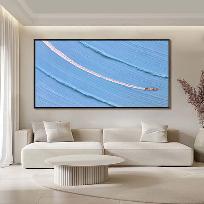 Textured Boat Painting, Minimalist Ocean Impasto Seascape, Coastal Canvas Art – Blue Ship Minimalist Wall Art | Impasto Paint