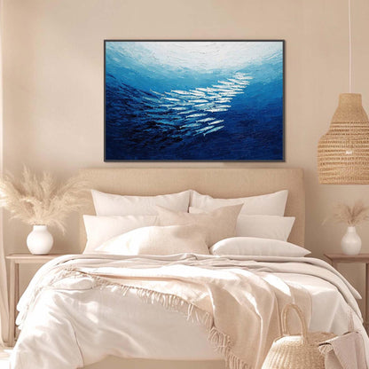 Blue Impasto School of Fish Ocean Wall Art – Textured Fish Painting