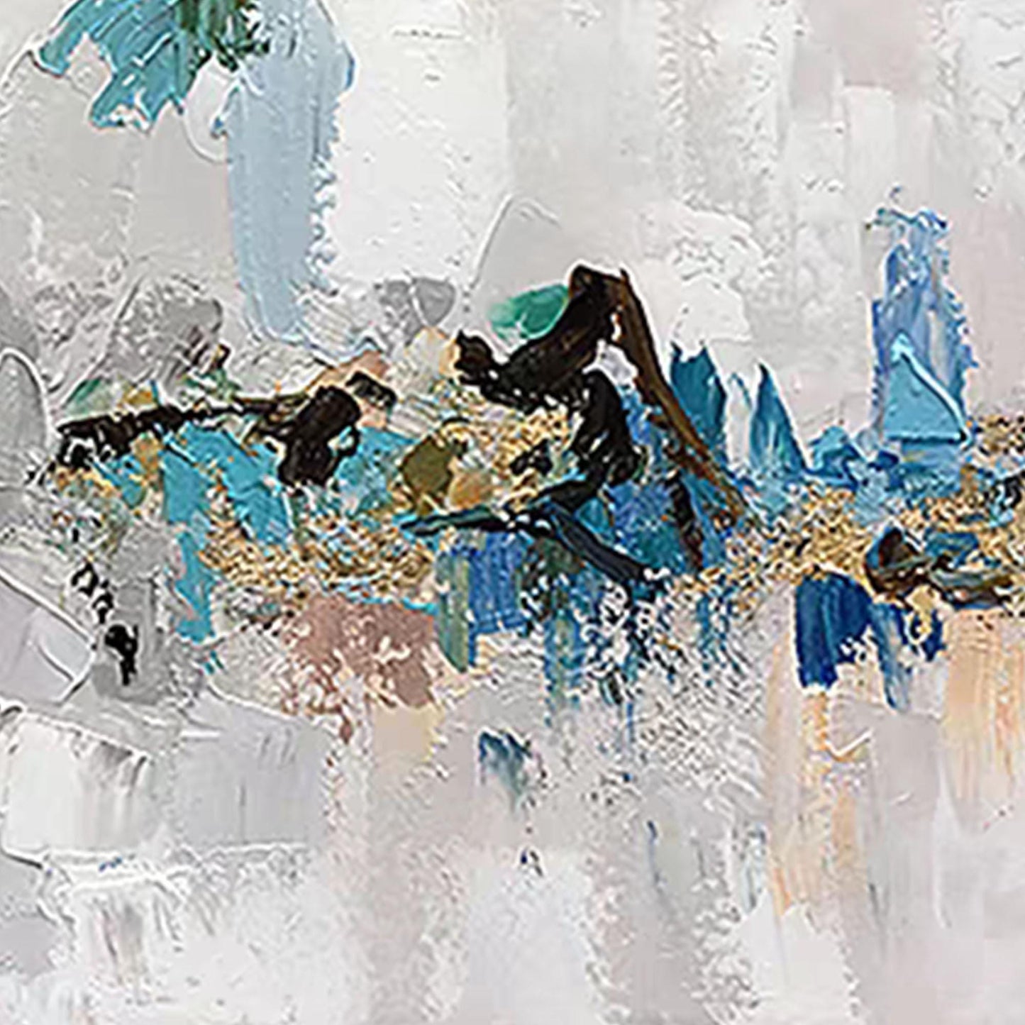 Panoramic Blue and Gold Coastal Impasto Oil Painting – Abstract Wall Art
