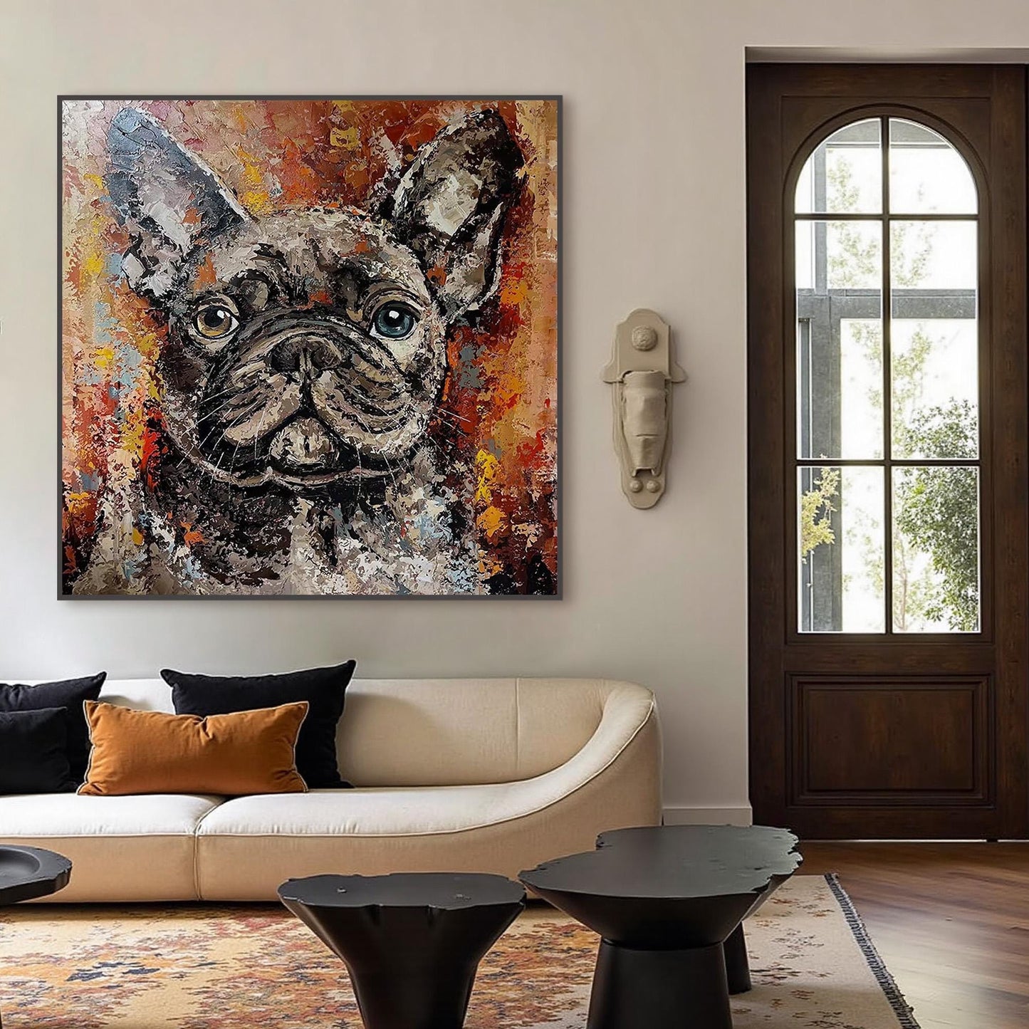 Colorful French Bulldog Painting, Textured Dog Art on Canvas, Impasto Pet Portrait, Modern Animal Wall Art,Palette Knife Art,