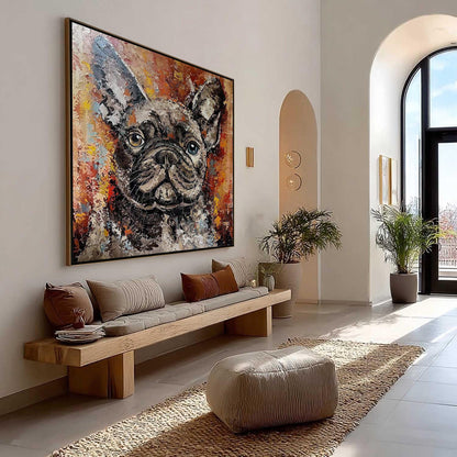Colorful Abstract Impasto Dog Animal Wall Art – Colorful French Bulldog Painting, Textured Dog Art on Canvas, Impasto Pet Portrait, Modern Animal Wall Art,Palette Knife Art, Dog Lover Gift