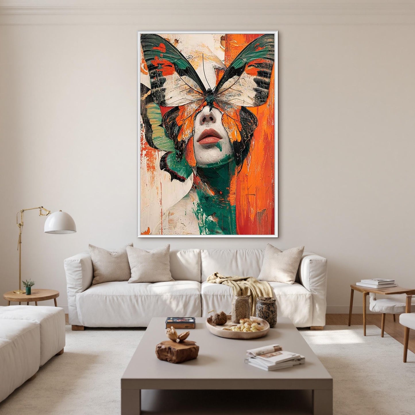 Green and Orange Abstract Textured Butterfly Animal Wall Art