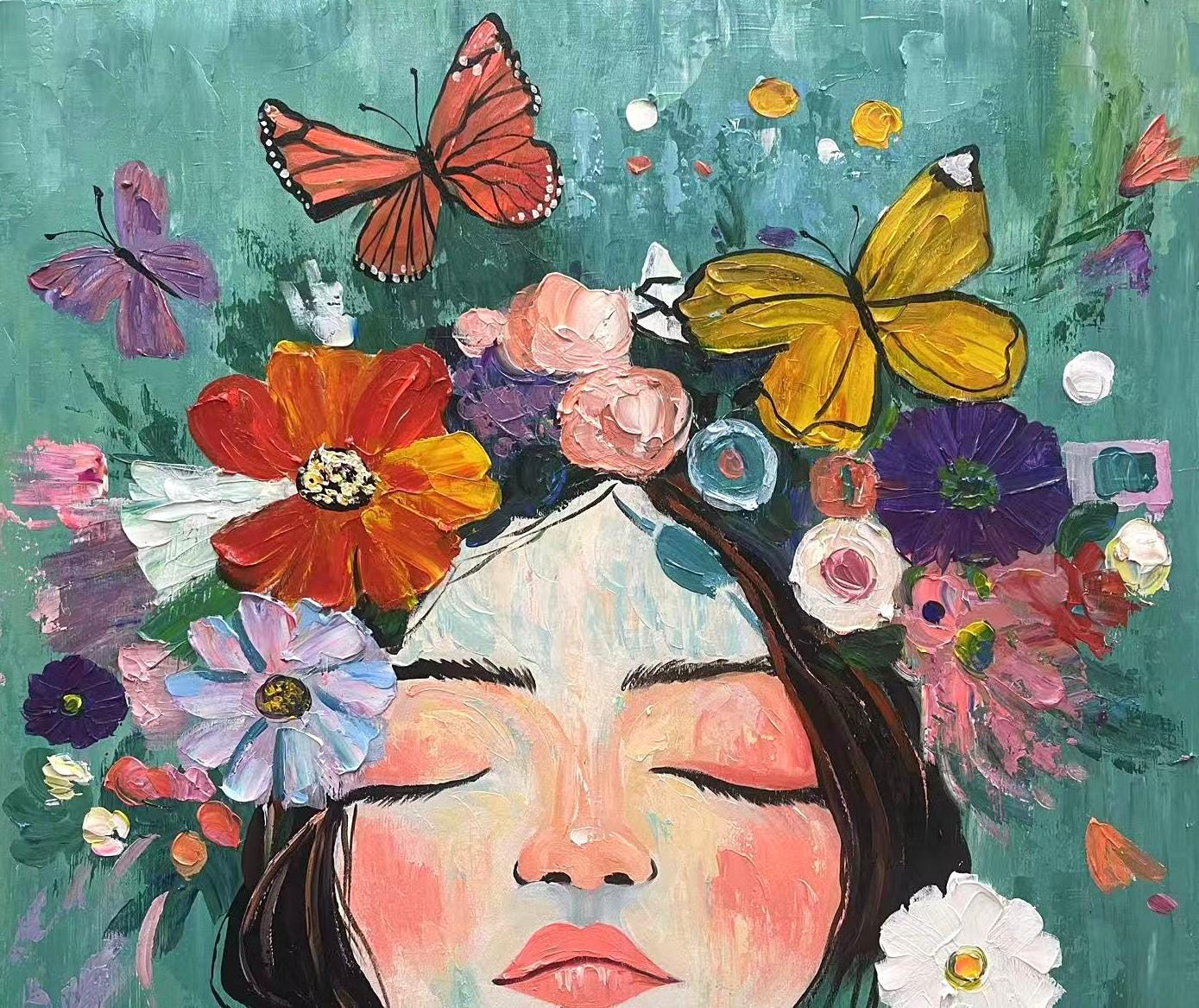 Orange and Yellow Boho Figure Portrait Wall Art – Fantasy Portrait Painting, Woman with