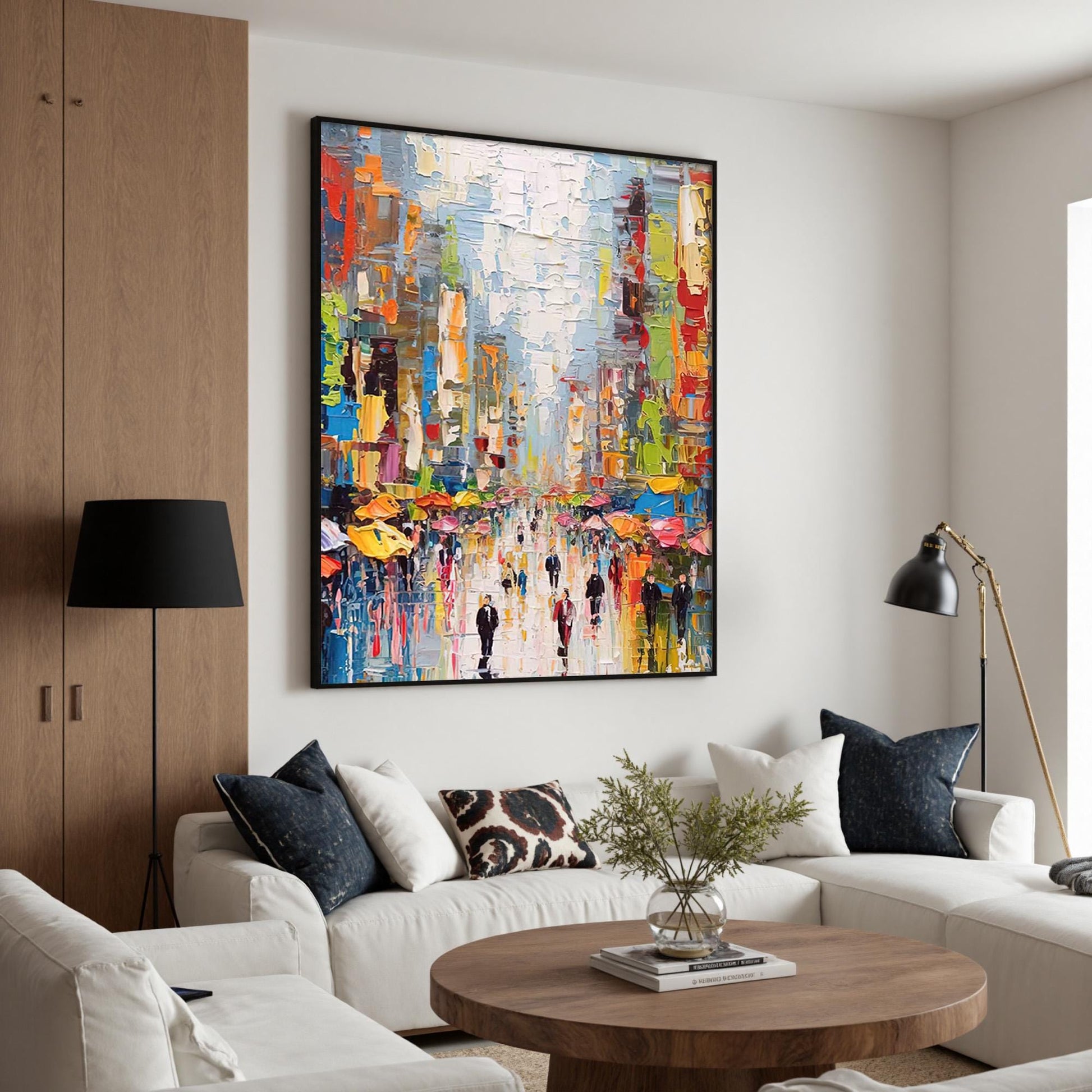 Large – Colorful Cityscape City Architecture Wall Art | Abstract Palette Knife Painting, view 2