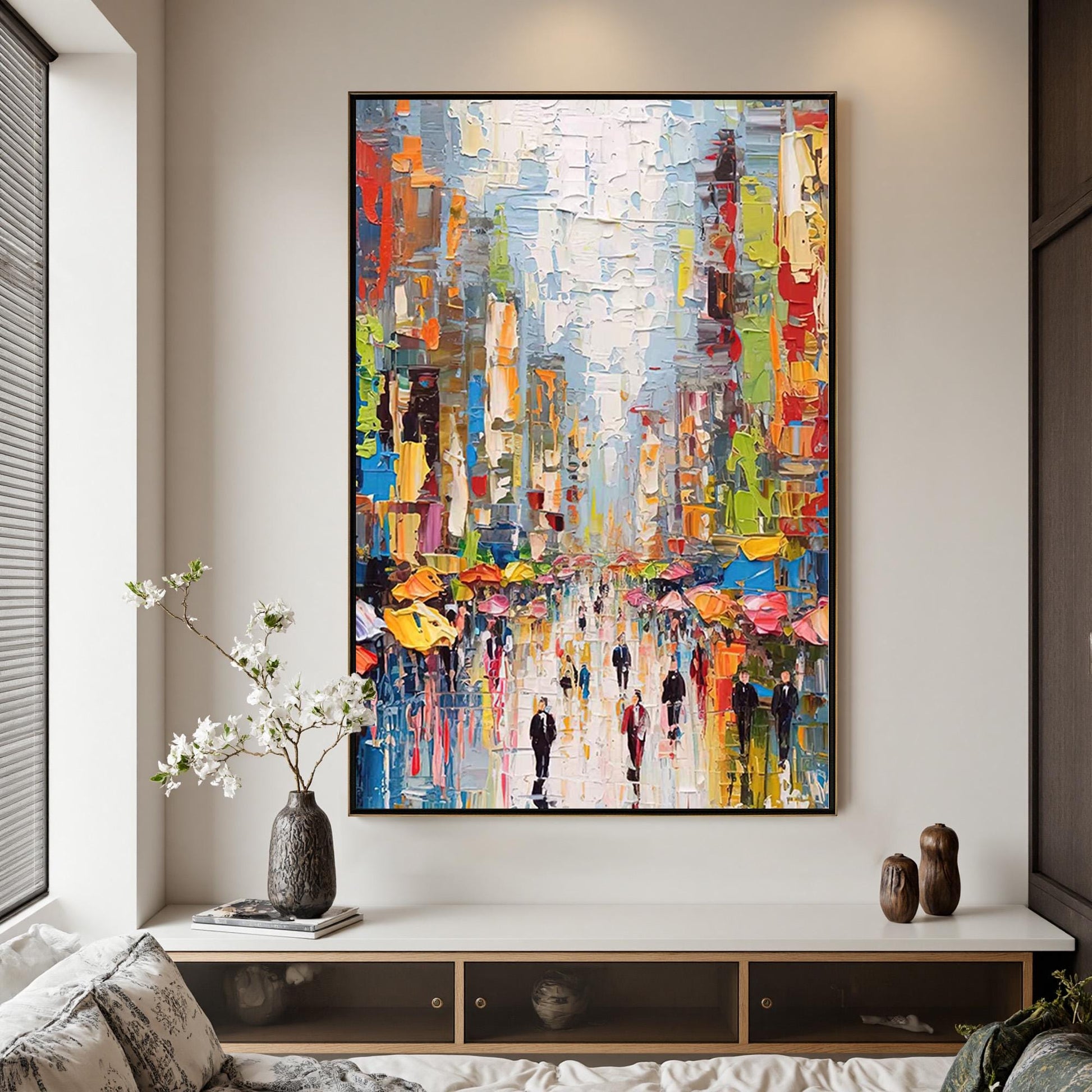 Large – Colorful Cityscape City Architecture Wall Art | Abstract Palette Knife Painting, view 1
