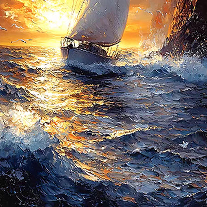 Gold Coastal Impasto Sailboat Seascape Wall Art