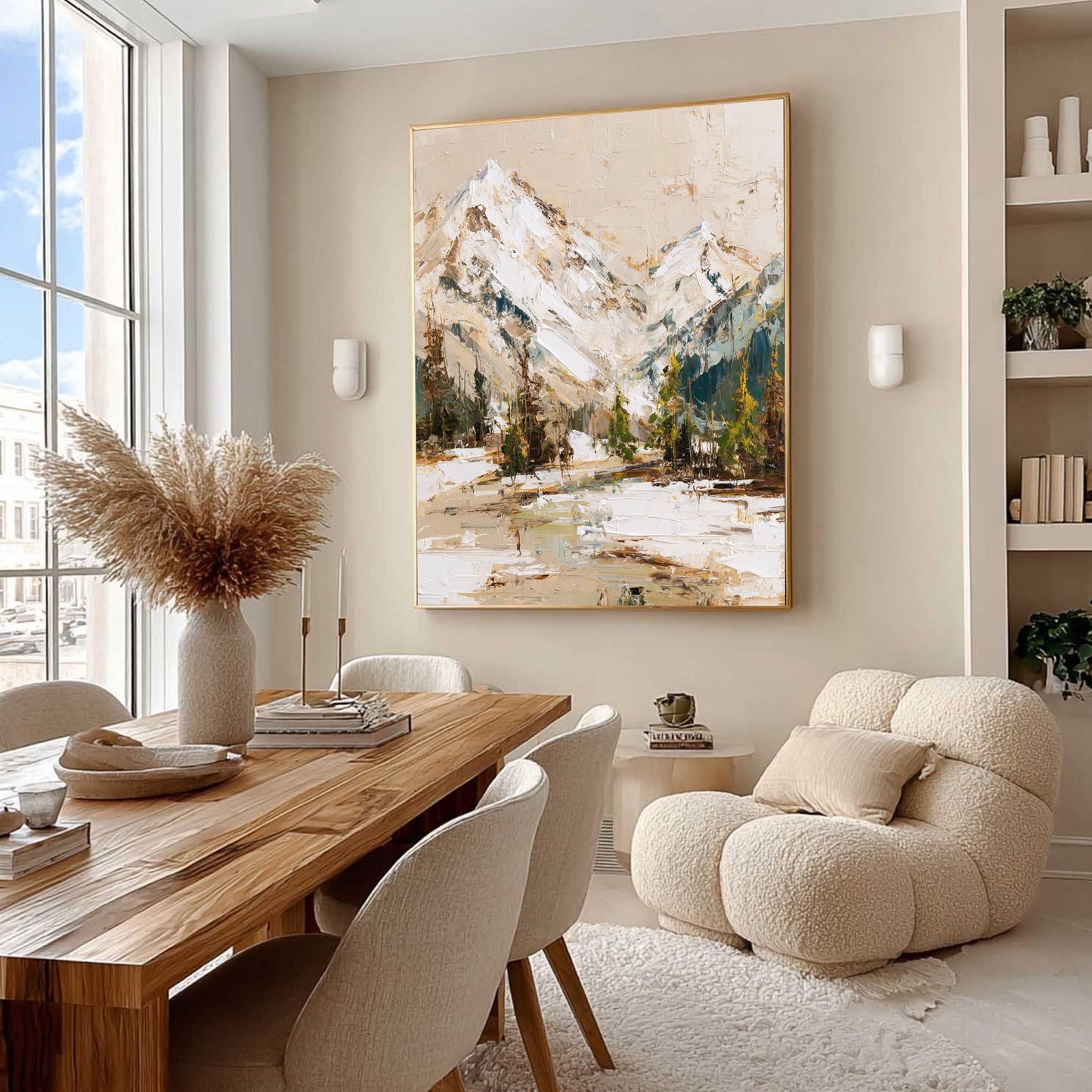 Hand-Painted Impasto Snow-Capped Mountain Wall Art – Textured Mountain Painting