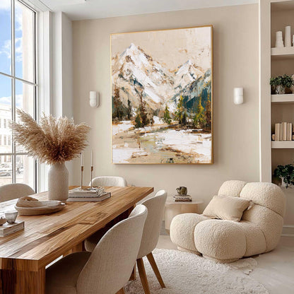 Hand-Painted Impasto Snow-Capped Mountain Wall Art – Textured Mountain Painting