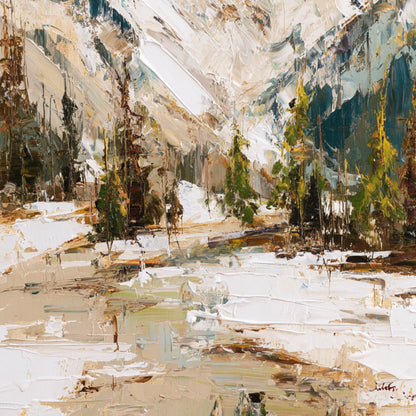 Hand-Painted Impasto Snow-Capped Mountain Wall Art – Textured Mountain Painting